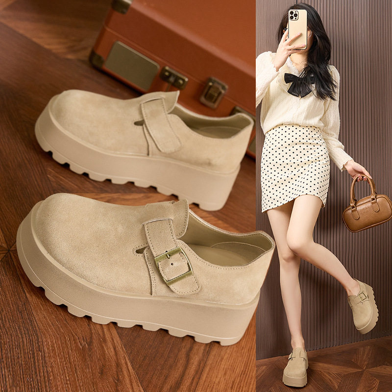 Sandal nữ Birkenstock da thật quai chữ V đế dày mùa hè — Lạc đà, Mơ