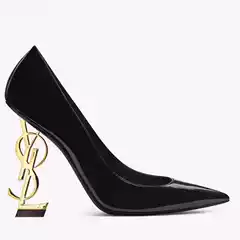 Letter High Heels Women's Genuine Leather Shallow Mouth High Heel Women's plus size Shoes Pointed Stiletto Heel Black Patent Leather Shoes Women's Shoes