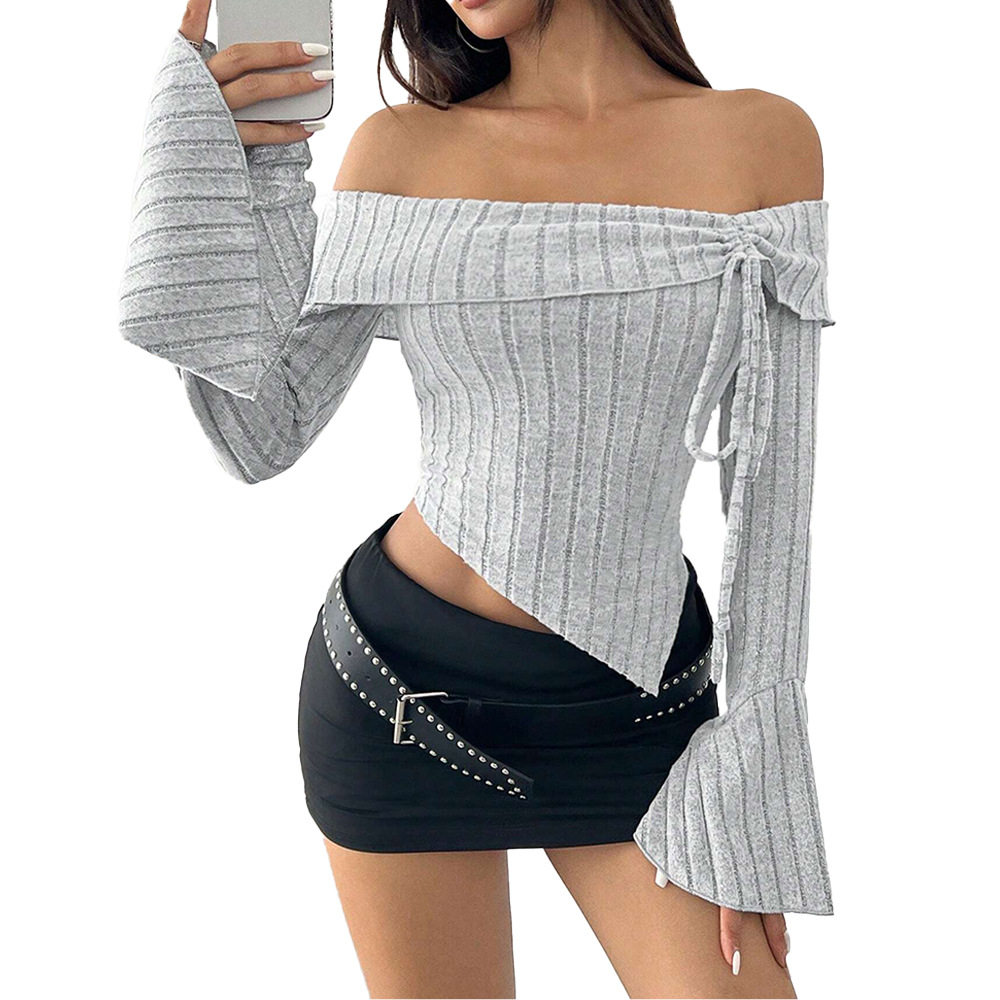 Off Shoulder Crop Top Bell Sleeve Elegant Style Spring Summer Wholesale Available low MOQ OEM ODM service