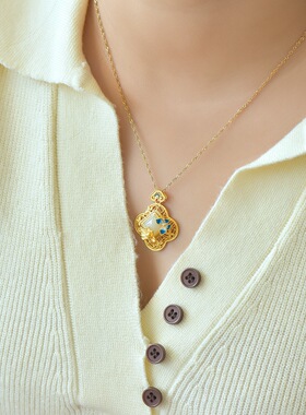 带证书国潮复古吊坠珐琅蝴蝶和田玉纯银新中式古风镂空玉项坠项链