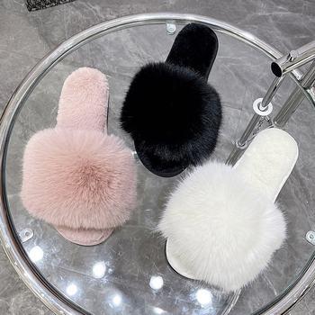 Korean Style Home Fox Fur Slippers for Women, Warm and Versatile, Slip-On Furry Slippers, Foreign Trade Amazon