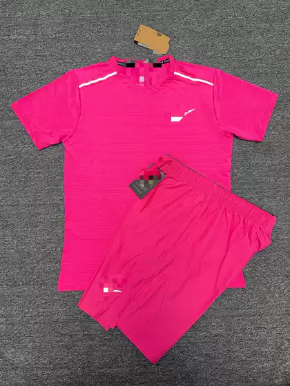 2026 Cross-Border Set Round Neck Ice Silk Short-Sleeved T-Shirt Men's European and American Summer Sports Running Fitness Shorts High Elasticity and Breathability