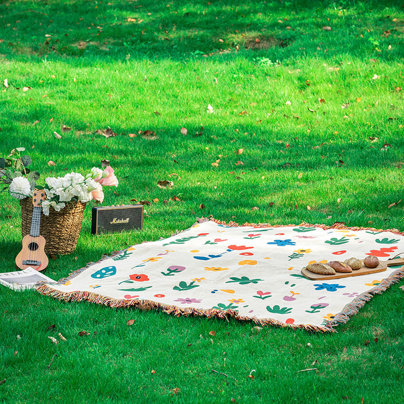 Cross-border line blanket picnic blanket flowers flower line blanket wholesale tapestry blanket jacquard woven blanket sofa towel