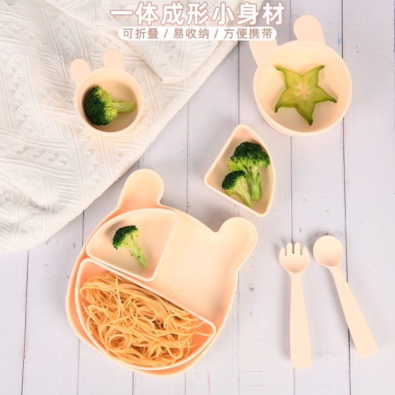Silicone bowl spoon meal feeding cat bowl suction cup children's bowl baby complementary food fork spoon suit silicone suction cup bowl