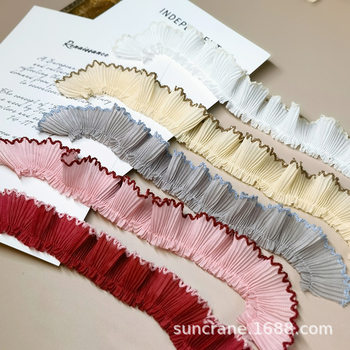 3cm wine red pink gray chiffon pleated dog tooth lace accessories clothing mouth doll skirt pet clothing decoration