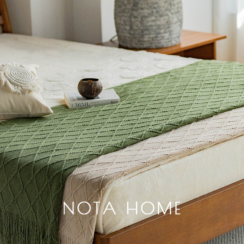 Sofa Blanket, Solid Color Knitted Blanket, Living Room Sofa Air Conditioning Blanket, Leg Blanket, Spring and Summer Single-Person Small Blanket, Light Luxury Style