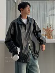 American retro PU leather jacket men's plus size fashion brand street loose lapel casual motorcycle leather jacket spring and autumn