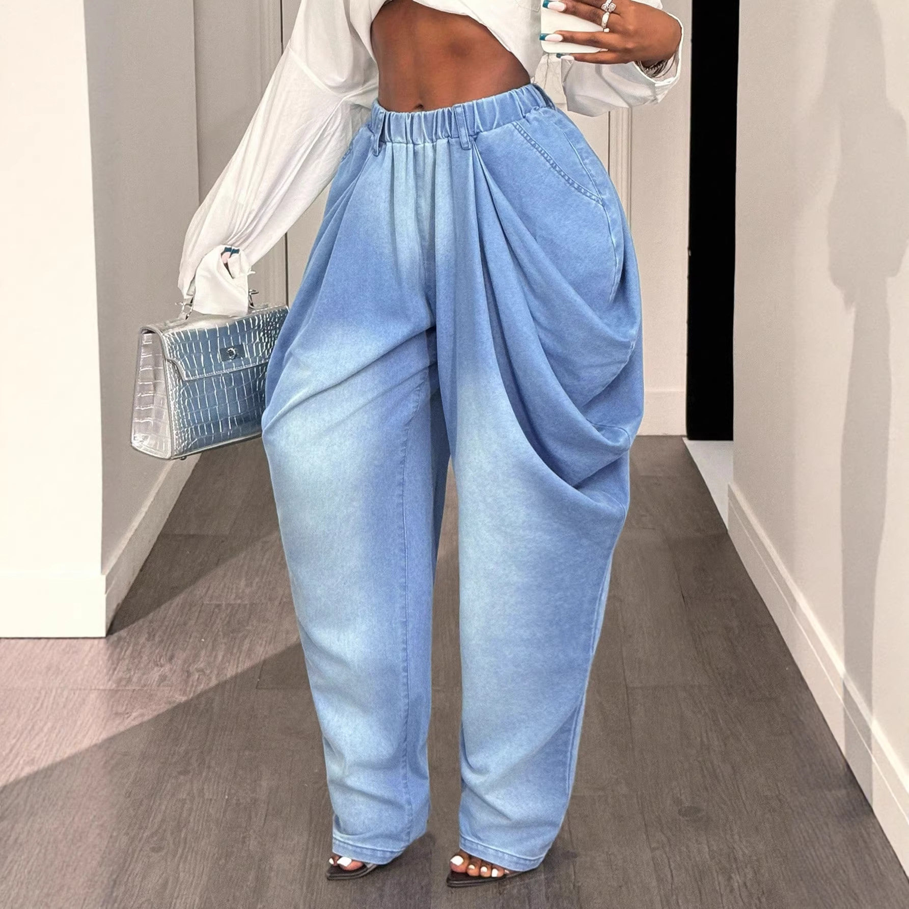 Loose Fit Wide Leg Denim Trousers Flattering Versatile Comfortable Casual Wear for Women Wholesale Available