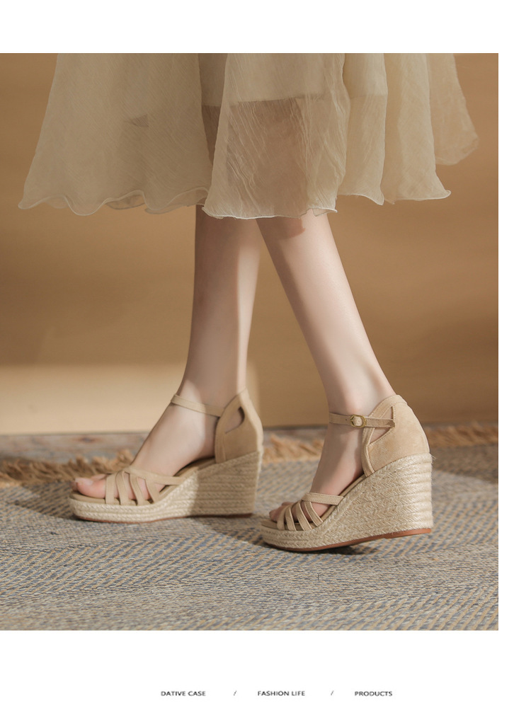 Sandal nữ gót xuồng đế cao 9cm quai mảnh hở mũi phong cách thanh lịch — Màu be, màu đen