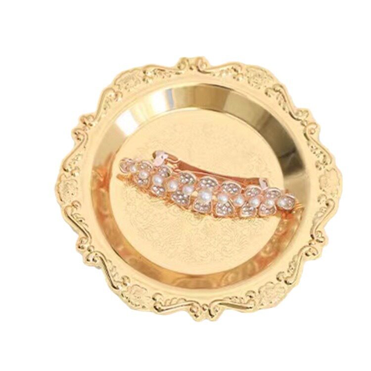 Metal embossed vintage jewelry storage tray golden snack tray fruit tray snack tray cake dessert creative tray