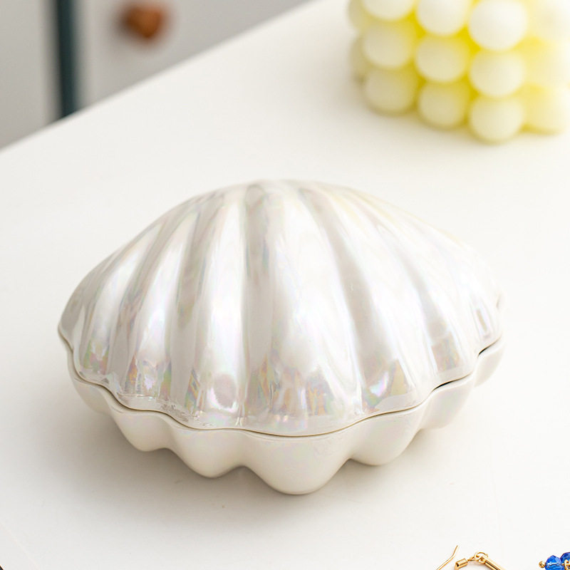Cross-border Exclusive Magic Color Ceramic Shell Jewelry Box Pearl Glaze Jewelry Storage Box Dressing Table Home Creative Ornaments