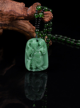仿碧玉吊坠貔貅玉佩挂件平安如意深绿琉璃项链时尚毛衣链摆摊