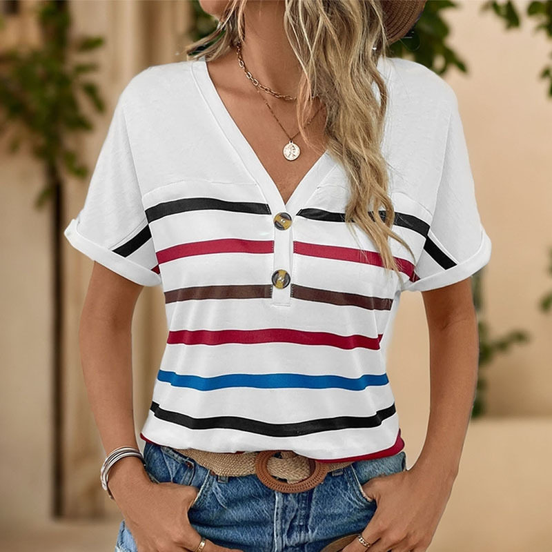 Womens Striped T Shirt Summer Style Short Sleeve Casual Fit Perfect for Everyday Wear Wholesale Available