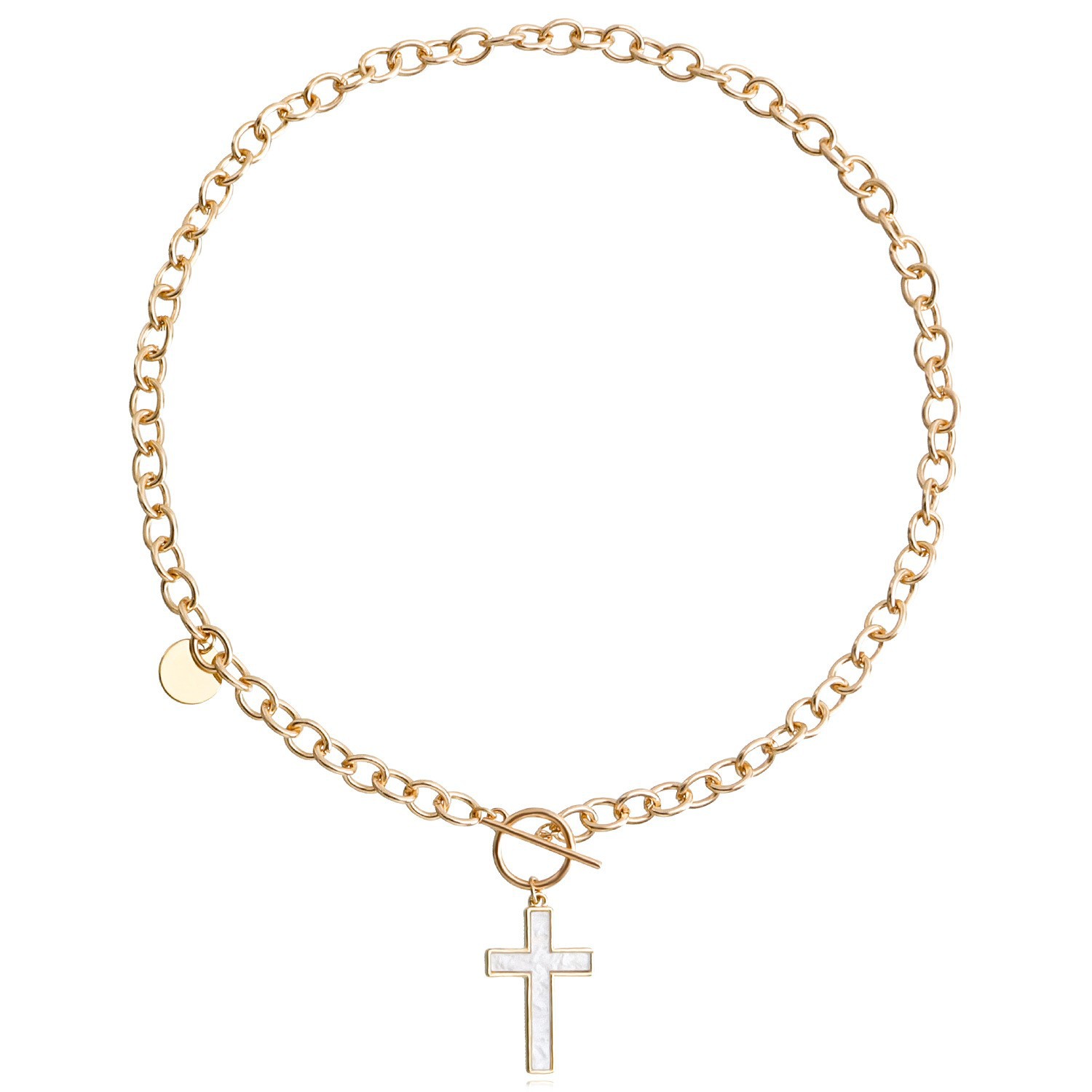 欧美跨境饰品 朋克锁骨链小众设计贝母项链女 潮流合金毛衣链项饰