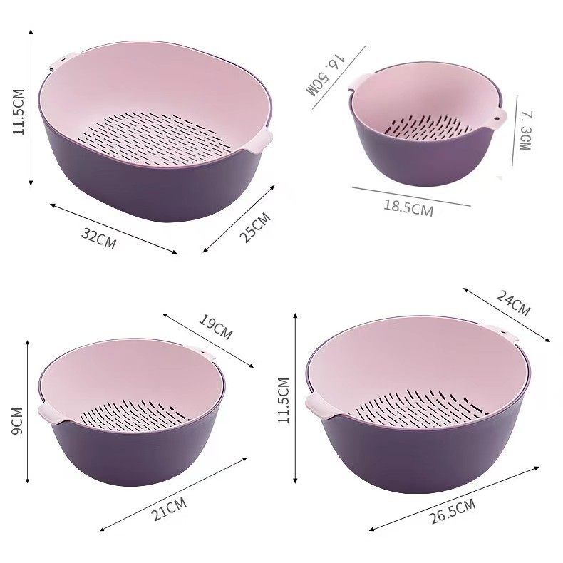 Daily-Use Double-Layer Plastic Draining Basket Kitchen Vegetable Washing Tool Rice Washing Basket Fruit Bowl Fruit Tray Storage Basket Vegetable Washing Basin