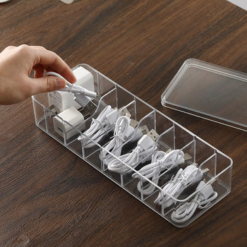 Dust-Proof Storage Cable Management Box Hub Organizer Box Desktop Data Cable Storage Box with Cover Charging Cable Power Cord Buckle