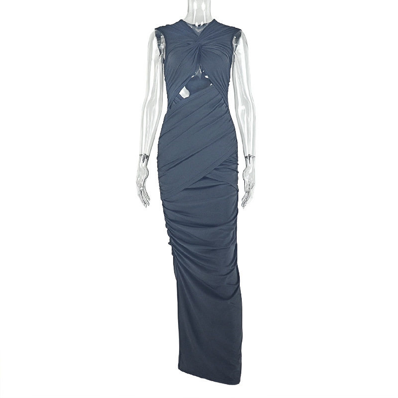 Fashionable Bodycon Midi Dress Hollow Out Pleated Slim Fit Elegant Evening Wear Wholesale Available