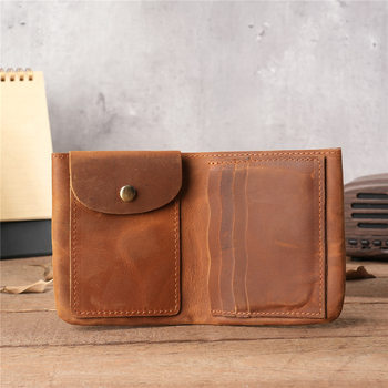 1141 Handmade Crazy Horse Genuine Leather Wallet Vintage Vertical Zipper Wallet Top Layer Cowhide Simple Old Wallet for Men