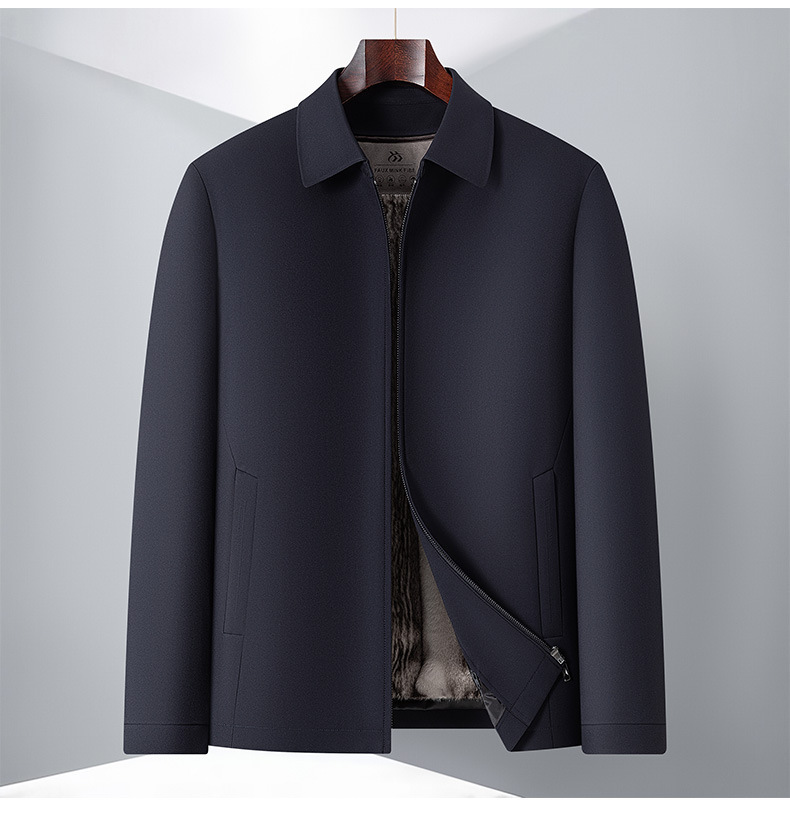 Áo khoác parka nam lót lông chồn nano tháo rời cổ bẻ dáng trung — màu đen, Xanh tím than