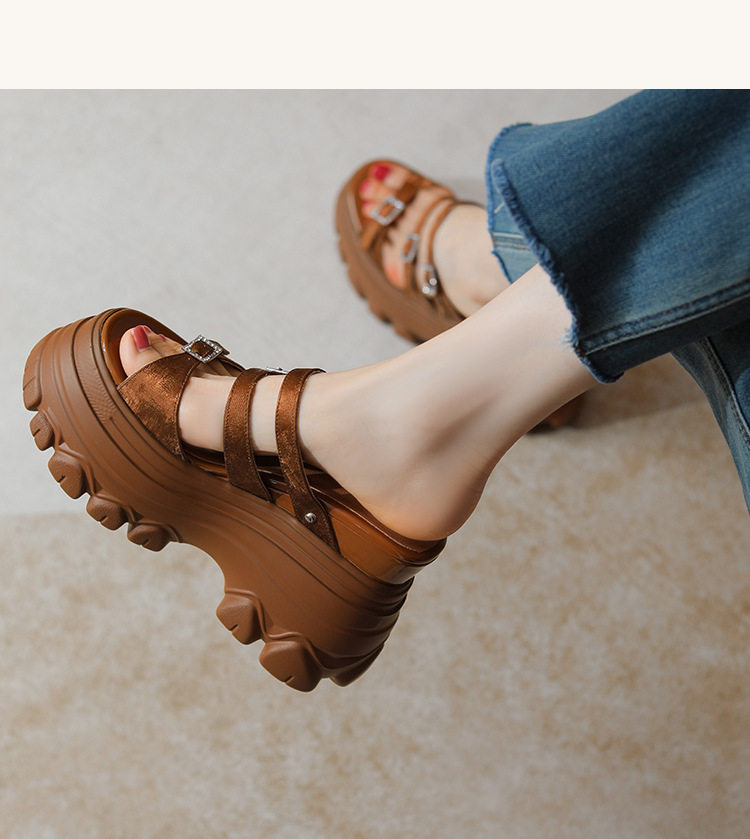 Sandal cao gót nữ mũi hở đế dày 12 cm, phong cách platform — Trắng Bạc, Đen, Mơ Sẫm chi tiết 4