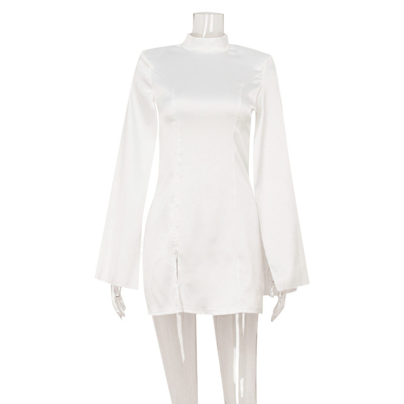 Elegant Satin Cape Sleeve Dress Slim Fit Luxurious Court Style Perfect for Formal Events Wholesale Available