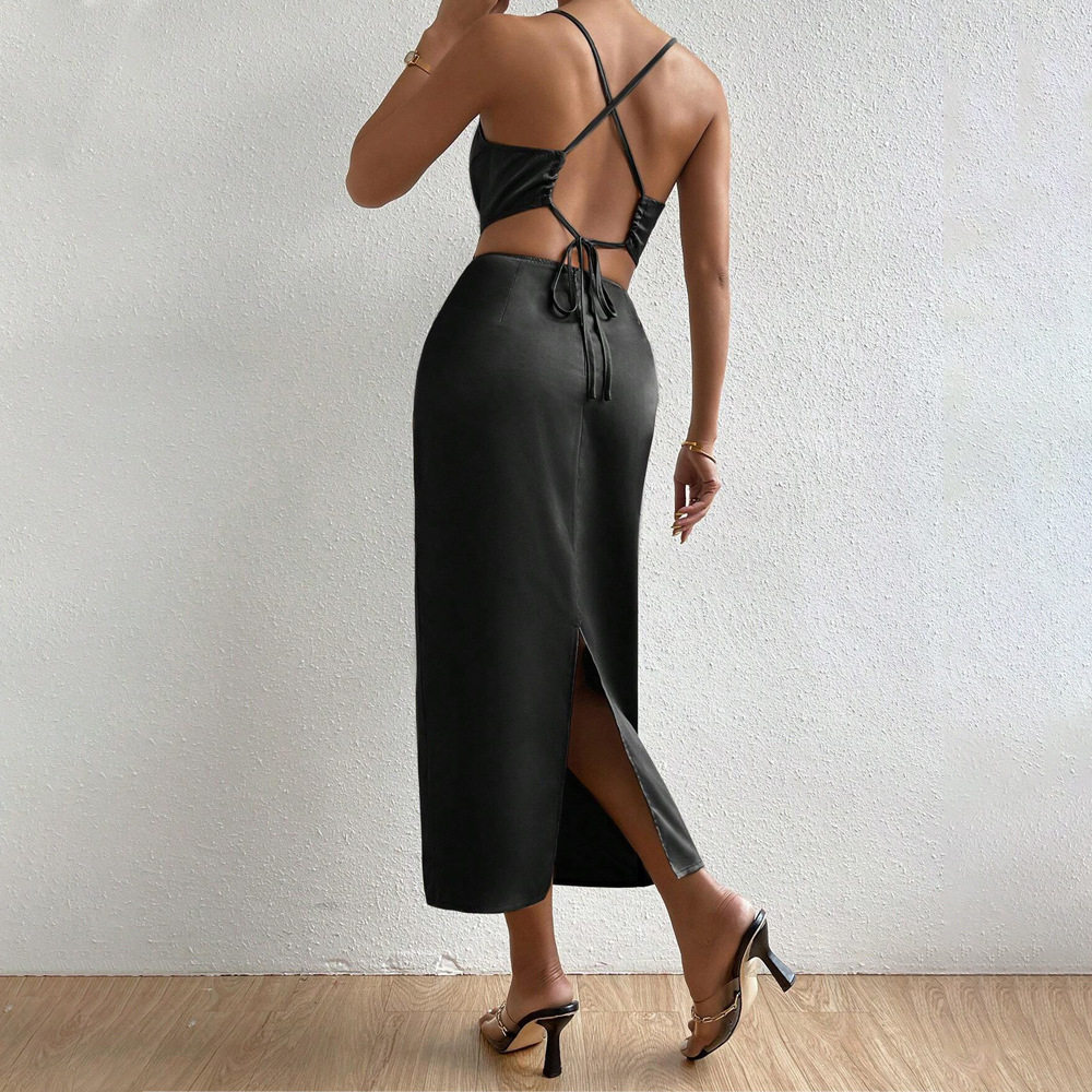 Satin Backless Maxi Dress Sexy Elegant Sleeveless Party Wear Available in Multiple Colors Wholesale Options