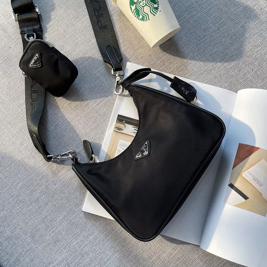 P Home Three-in-One Bag Women's Triangle Label Waterproof Nylon Cloth Bag hobo Chain Bag Shoulder Crescent Crossbody Portable