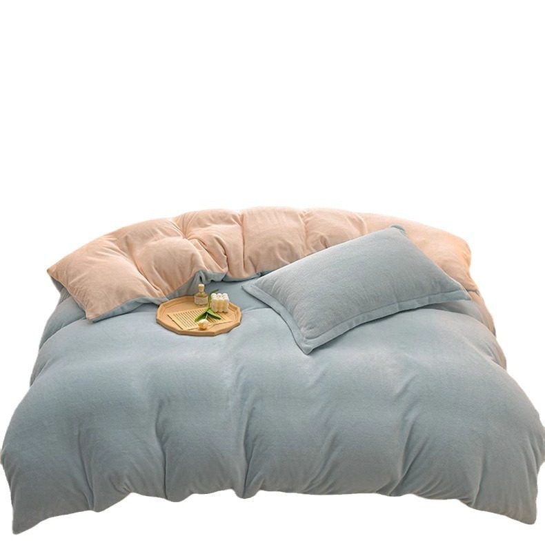 Milk Velvet Four-Piece Set Pure Color Winter Thickeneded Student Dormitory Three-Piece Velvet Quilt Cover Pillowcase Bed Sheets Double-Sided Warm