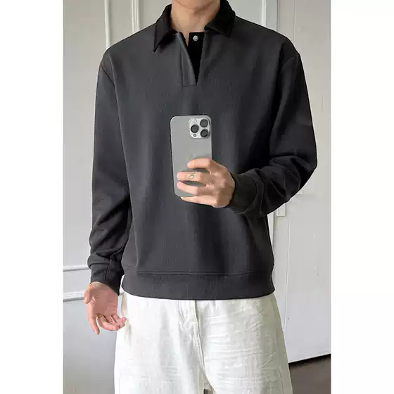 2026 Autumn Fake Two-Piece Polo Collar Sweatshirt for Men, Loose Casual Cleanfit, Stylish and High-End Long Sleeve T-Shirt
