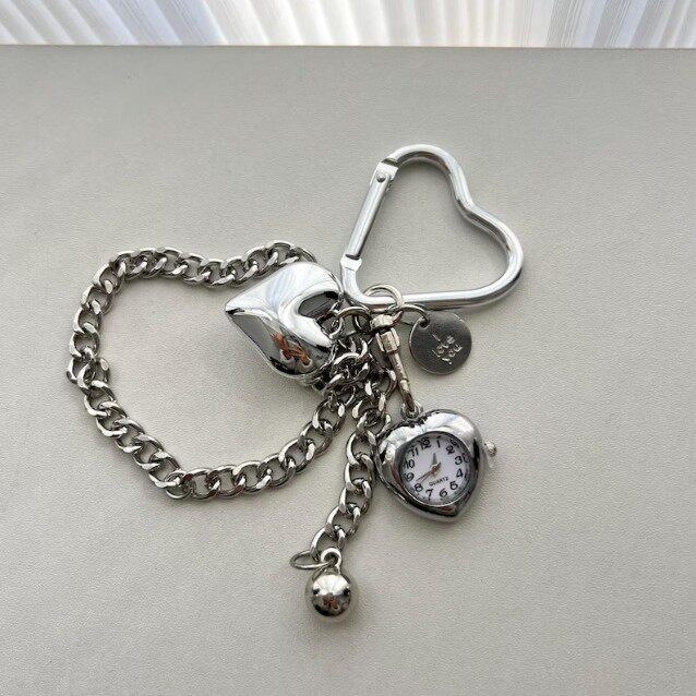 Ins New Chain Heart Clock Pendant Mobile Phone Case Keychain Pendant Wrist Strap Mobile Phone Lanyard Accessories