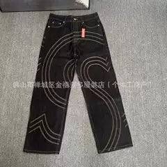 Cross-Border Trade Sup Big S Retro Heavy-Duty American-Style Washed Large Letter Pattern Jeans Loose Straight-Leg Pants