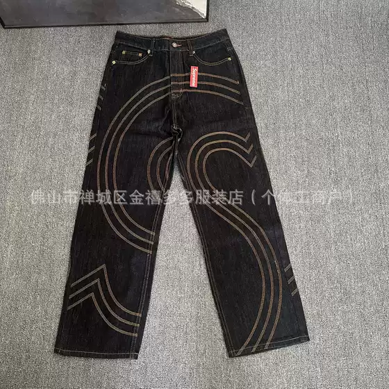 Cross-Border Trade Sup Big S Retro Heavy-Duty American-Style Washed Large Letter Pattern Jeans Loose Straight-Leg Pants