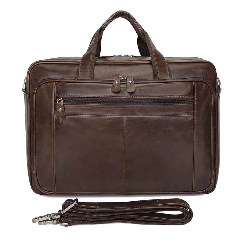Cặp da thật nam công sở đựng laptop 17 inch dáng briefcase cổ điển — Da sáp dầu màu cà phê, Da Napa màu đen, Da ngựa điên Màu nâu sẫm (YKK), Napa đen (YKK)