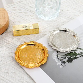 Small Metal Dish Vintage Aromatherapy Candle Holder Tray Jewelry Storage Dish Dessert Cake Place Plate Props