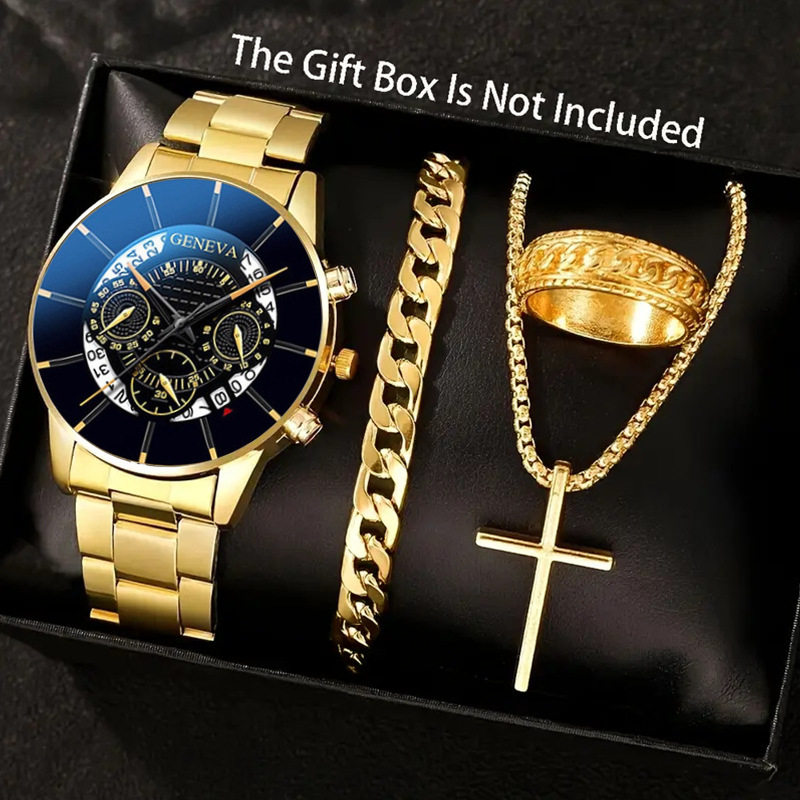 Factory Direct Sales Watch Set Watch Men's High-End Glass Quartz Watch Steel Belt Men's Watch Dropshipping