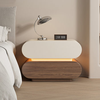 New Cream-Style Installation-Free Solid Wood Bedside Table, Simple Modern Bedroom Storage Cabinet, High-End Bedside Cabinet