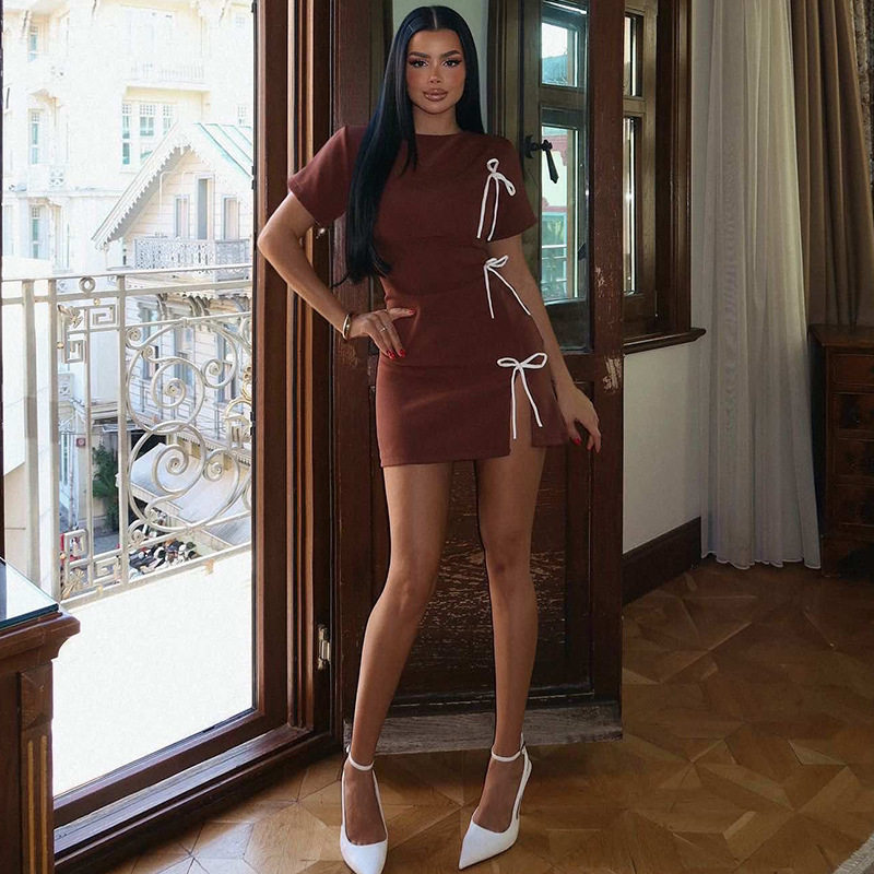 Fashionable Womens Bodycon Dress Ruffled Design Tie Waist High Neck Short Length Split Hem Perfect for Parties