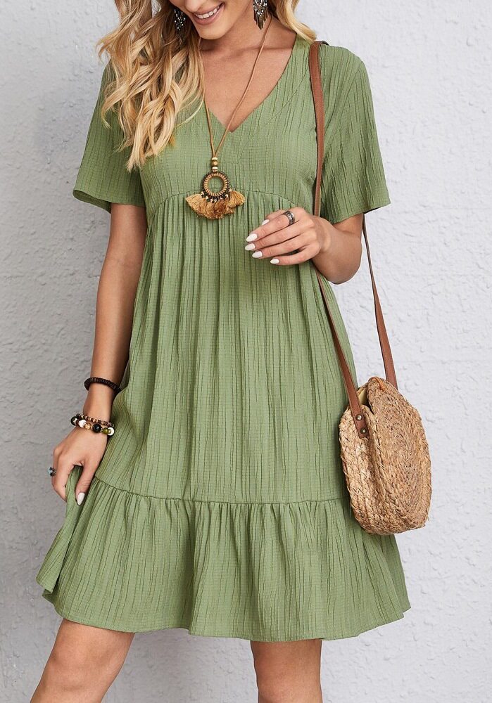 Loose Casual Short Sleeve High Waist Flowy Dress Summer Collection Womens Fashion Wholesale Available