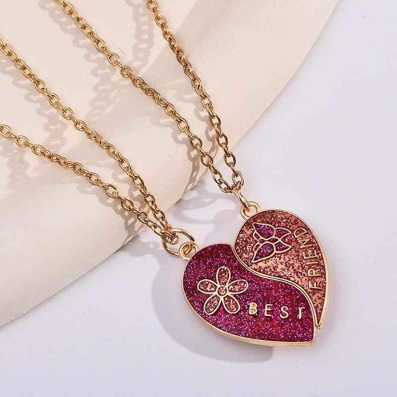 欧美饰品 BEST FRIENDS心型方块吊坠 闺蜜吊坠心形项链