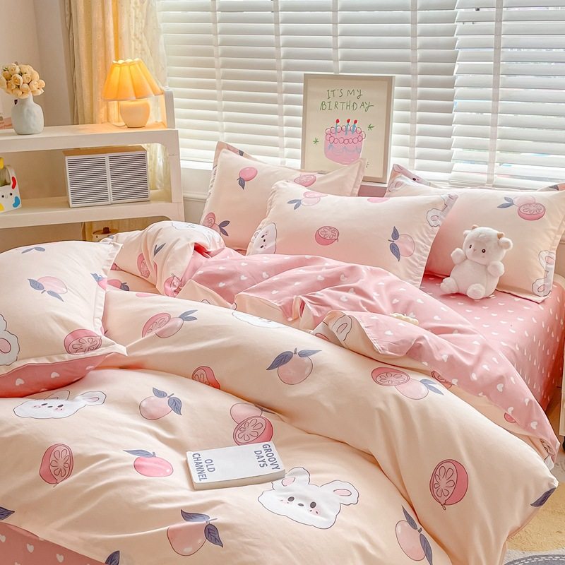 New Style A Mother Baby Grade Chinese Cartoon Four-Piece Set Simple Dormitory Three-Piece Set Bedding Ins Pure Cotton Single Quilt Cover