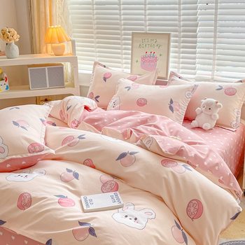 New Style A Mother Baby Grade Chinese Cartoon Four-Piece Set Simple Dormitory Three-Piece Set Bedding Ins Pure Cotton Single Quilt Cover
