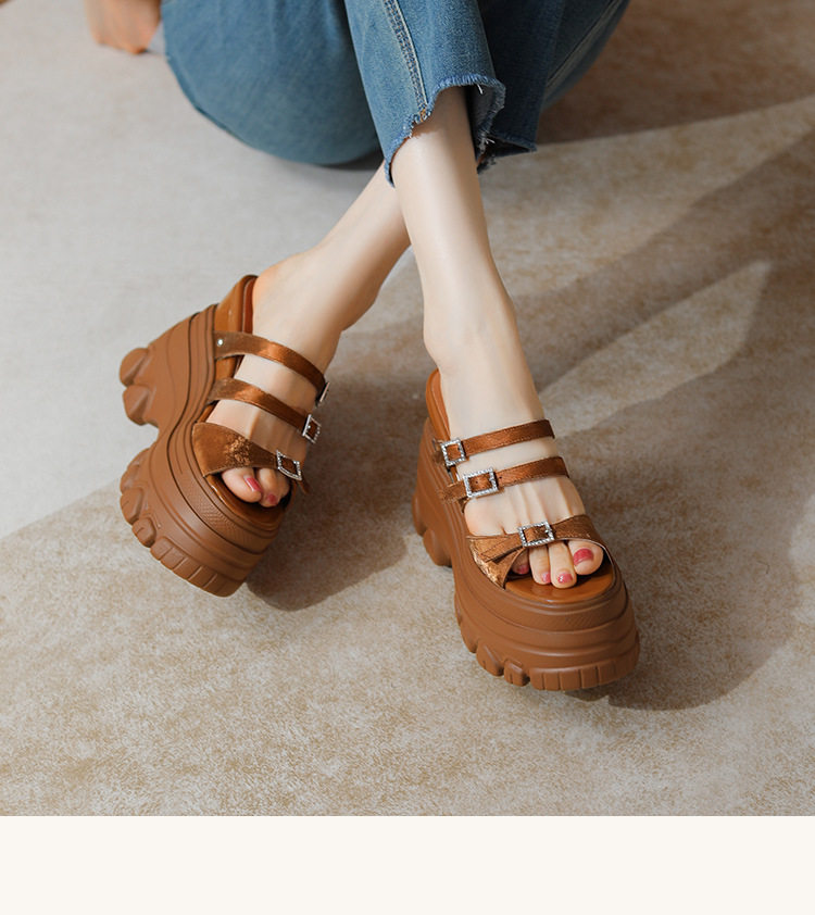 Sandal cao gót nữ mũi hở đế dày 12 cm, phong cách platform — Trắng Bạc, Đen, Mơ Sẫm chi tiết 5
