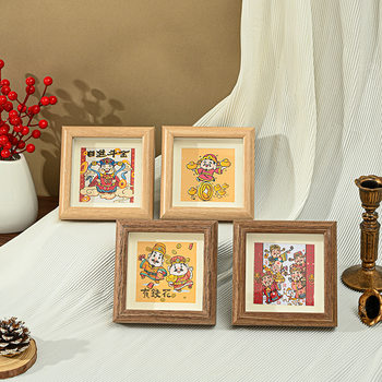 Mini God of Wealth handmade square wooden photo frame square 4-inch square 5-inch square 6-inch walnut small ornaments wholesale
