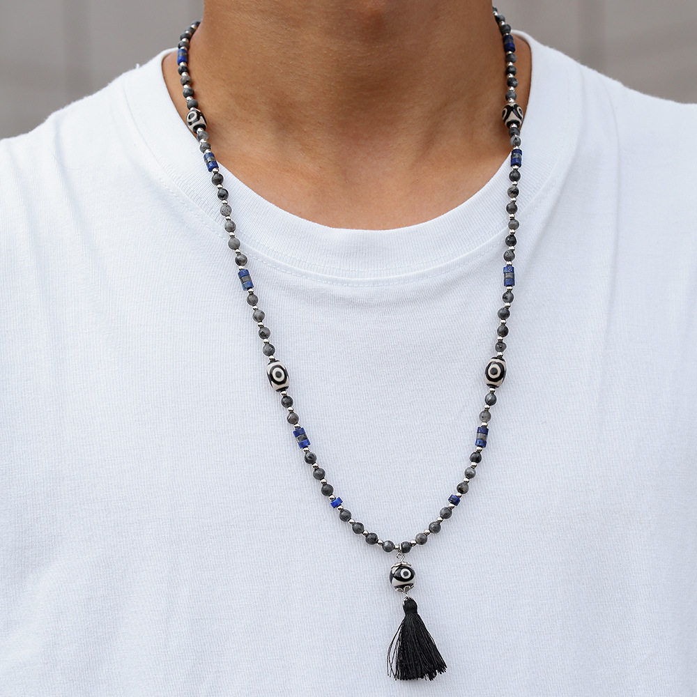 Cross-Border New Products European and American Retro Style Crystal Natural Stone Beads Splicing Niche Stacked Clavicle Chain Men's and Women's Necklaces