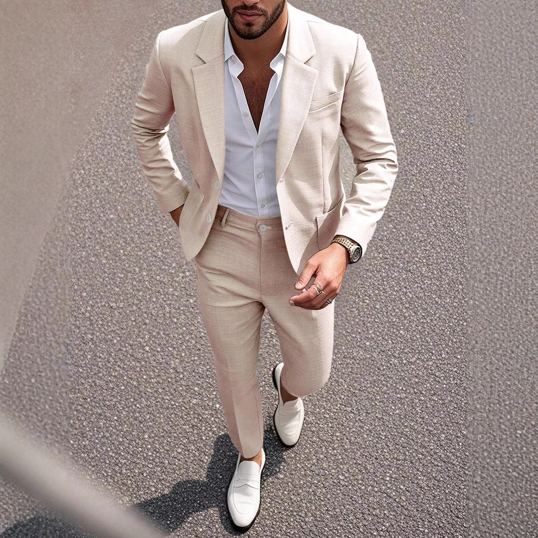 2026春夏跨境欧美西服套装男装纯色气质宴会礼服轻商务西装250603