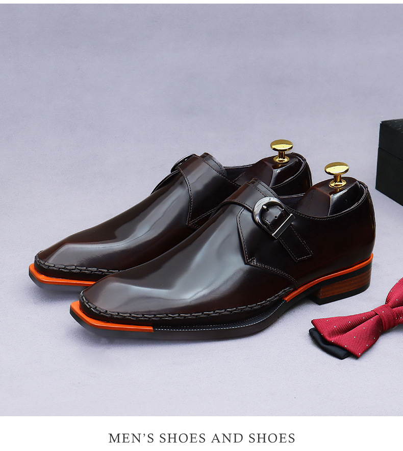 Giày tây nam da bò thật khóa cài monk strap mặt bóng kiểu Anh — Màu đen, Màu nâu