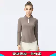 Lulu Women's Half-Zip Stand-Up Collar Long-Sleeved T-Shirt Slim Fit Sports Top Outdoor Casual Stretchy Base Layer Shirt