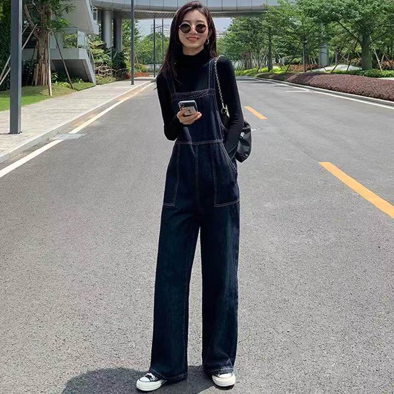 Womens High Waisted Denim Overalls Loose Fit Straight Leg Fashionable Style Spring and Autumn Wear Wholesale