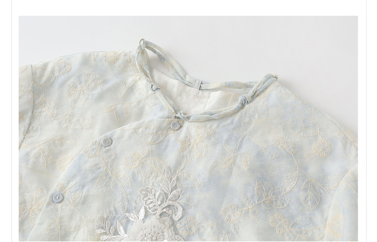 Áo sơ mi nữ dài tay thêu hoa cổ tròn phong cách thanh lịch — Cloud Water Blue (Giao hàng ngay hôm nay), Cloud Water Blue (Giao hàng trong 7 ngày)
