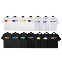 2024 new European and American fashion palm angles palm cotton casual round neck short sleeve printed short sleeve half sleeve